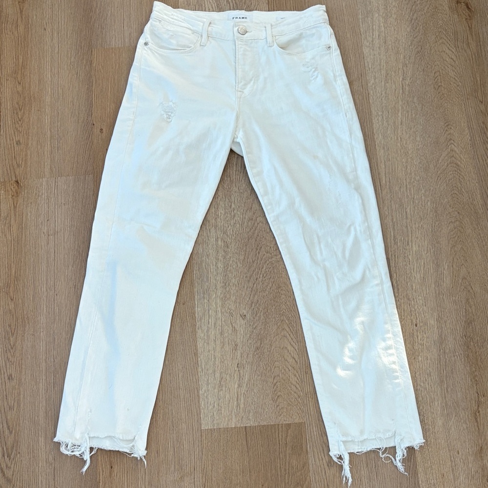 Frame Denim White Straight Leg Jeans